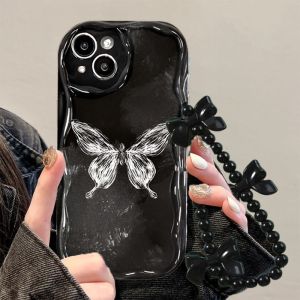 MOR Case Realme C61 C63 Note 60 C20 C20A C11 2021 C2 2 Pro 5 5i C1 C3 C11 2020 C12 C25 C25S C51 C51S C53 Note 50 Narzo 20 30A 50A Casing Glow Butterfly Bracelet Glitter Black Tali Manik Lanyard Soft wave Edge Tpu