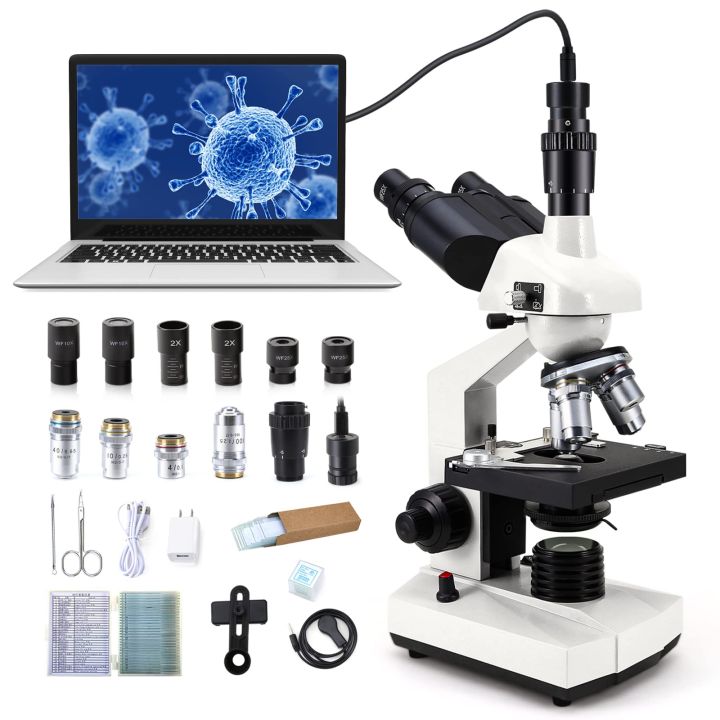 40X5000X Compound trinocular Microscopes trinocular fo Adults, with 5.