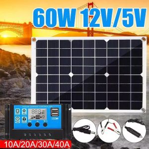 60W/100w Solar Panel +Solar Charge Controller LCD LED Display Solar Cell PWM12/18V 10/30A USB Panel Tenaga LCD KecerdasanPengontrol Baterai Charger Panel Surya PROMO/Auto Mengatur Solar Kontroler Pengisi Daya Baterai Panel Surya 60/100wp Monocrystalline