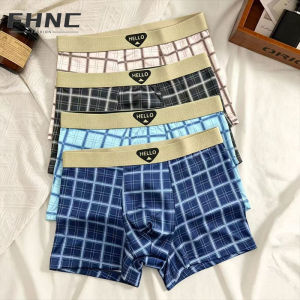 FHNC 4-Pack Mens Boxer Shorts Scottish Plaid Pattern Underwear Breathable Comfortable Mens Boxers Plus Size
