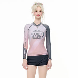 SURFBAR Womens Long Sleeved Swimsuit Diving Suit UV Sun Conservative Thin Surfer Suit Quick Dry Hot Spring Snorkeling Swimsuit Swimwear Set