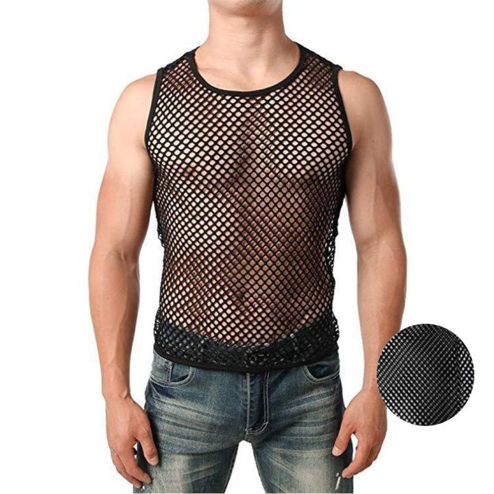 Sport Shirts Black Fishnet String Vest Men\'s Fishing Net Yarn Sleeveless