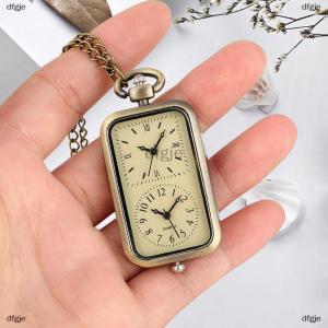 [COD] dfgje Exquisite Watch Bronze Keychain Pocket Watch Square Retro Double Time Movement Quartz Watch Without Cover Antique Style Pendant
