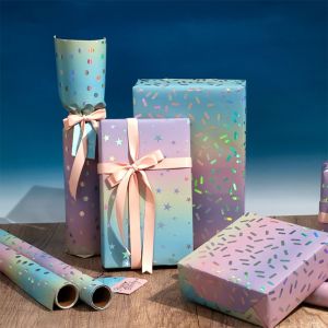 LUZMAR Colorful Gift Wrapping Paper Shimmery Star Dots Happy Birthday Packaging Paper Creative DIY Wrapping Paper Birthday Gifts
