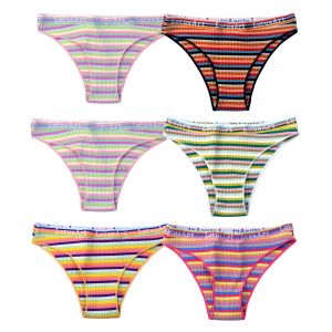 6PCS/Set Cotton Panties Women Striped Briefs Low Waist Bottoms Underpants Lingerie