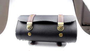 Motorcycle Saddle Storage Bag PU Leather Bike Handlebar Tool Bag Round Barrel Shape Waterproof Roll Bag Side Luggage