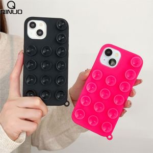 Creative Dopamine Suction Cup Liquid Silicone Case for iPhone 16 15 14 Plus 13 12 11 Pro Max Replace Stand Shockproof Soft Cover