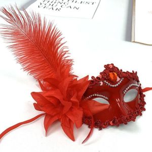SIRENXI Flower Half-Face Rhinestone Multicolor Feather Funny Fancy Prom Halloween Festival Party Girl