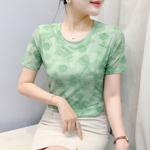 YIMEI เสื้อแขนสั้นพิมพ์ลายตัวอักษรผ้ากำมะหยี่สำหรับ2025ฤดูร้อนเสื้อยืดสีชมพูใหม่สำหรับผู้หญิงอเนกประสงค์มีชื่อเสียงทางอินเทอร์เน็ตเสื้อเชิ้ตตัวเล็กยืดหยุ่นลำลอง