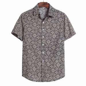 AMLIY Shirt For Men Short Sleeve Hawaiian Shirt Casual Printed Blouse Short Sleeve Shirt Men