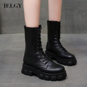 IELGY Bốt Martin Tăng Chiều Cao Đế Dày Khóa Kéo Bên Hông Cho Nữ