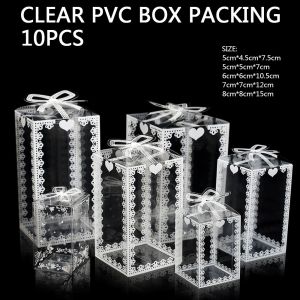 10pcs PVC Acetate Box With Bowknot For Gift Boxes Gift Wedding Birthday Transparent Plastic Box Festival Gift Box