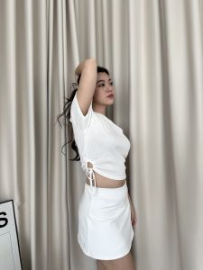 SomethingSweet - CARMEN Top l Crop top Tali Serut l Rib Knit Polos Premium l Ribbed Cutout Top l Atasan Wanita Casual