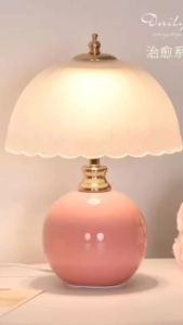Cream Wind Glass Table Lamp Bedroom Bedside Ceramic Table Light Wedding Home Atmosphere Night Light