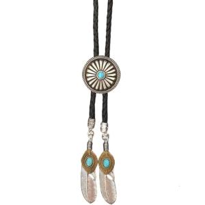 Nam nữ cổ điển Bolo Tie Tây bện da cà vạt cổ khắc hoa lông mặt dây chuyền