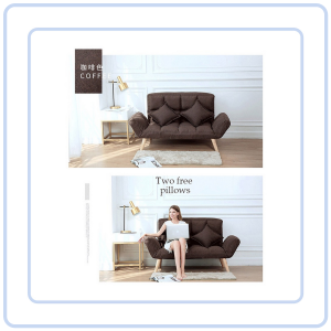 【Pure Care】 D6 Lazy sofa with Leg Tatami Folding Double Lazy Susan Small Bedroom Foldable Sofa Bed (Free 2 Pillows)