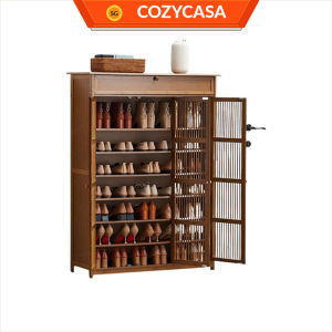 【COZYCASA】Anti-Odor Bamboo Minimalist Shoe Cabinet Large Bamboo Hollow Door Shoe Cabinet