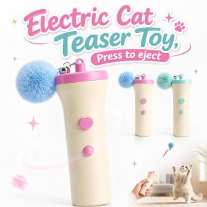 K9SEQ Fluffy Electric Cat Teaser Toy Automatic Rechargeable Interactive Cat Toy Press To Eject Interactive Cat Wand Indoor Toy