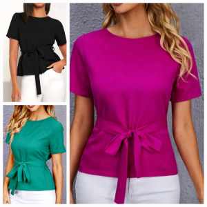 lee Minimalist Basic Plain Blouse with Belt Women
