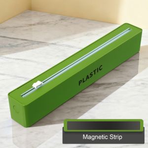 YERZ with Slide Cutter ic Cling Film Cutting Box Wall-mounted Solid Color Plastic Wrap Dispenser Multifunctional Dustproof Cling Film Dispenser Baking Paper