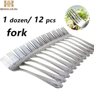 12PCS Set of High Quality Durable Tableware Utensils Dinnerware Stainless Steel Fork