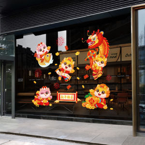 DECAL TẾT - HÍT TĨNH ĐIỆN Dán Kính 5 Tiểu Long Múa Lân Cá Chép Năm Mới