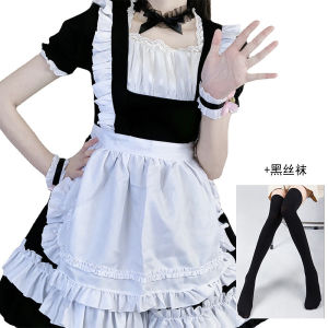 New womens black and white maid outfit cute Lolita dress cafe waitress uniform womens fashion dress