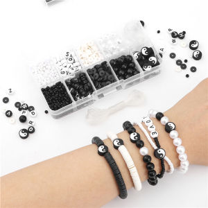 1070 Cái/hộp 3Mm Glass Beads Seed Với Yin Yang Tai Chi Polymer Đất Sét Hạt Letter Hạt Giả Ngọc Trai Hạt Set Cho Vòng Tay Vòng Cổ Tự Làm Đồ Trang Sức Làm Kit