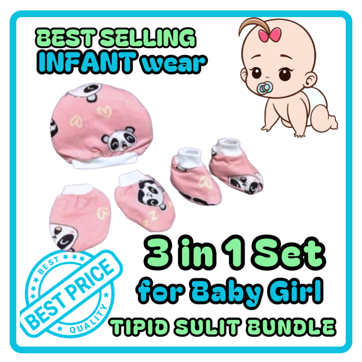 Bonnet mittens booties for baby girl Assorted/Random design for