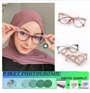 Kacamata 5018 Frame Cat Eye Gratis Lensa Minus Photocromic Plus Anti Radiasi Sunglasses Blueray
