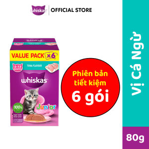WHISKAS Junior Pate Mèo Con Vị Cá Ngừ 80g – Hộp Tiết Kiệm (Tổng 6 gói)