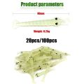 100Pcs Umpan Pancing Udang Tiruan Kecil Bercahaya Soft Lure Udang Palsu Mancing 4Cm. 
