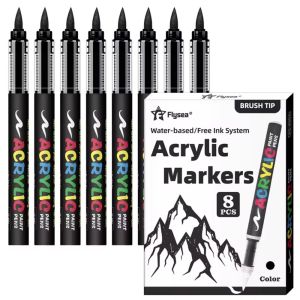 JAYQQ 8pcs Soft Tip Acrylic Paint Marker Black and White DIY Acrylic Marker Pen High Quality Waterproof Large Capacity Ink Marker Illustration Sketching