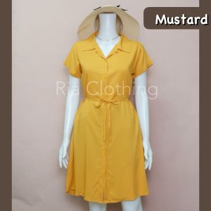 CHESCA Button Down Polo Collared Dress w/ Tie Korean BKK Basic Trendy Office Casual Dress for Women