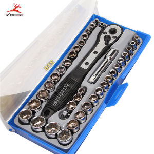 Bộ tuýp - Bộ khẩu sửa chữa 38 chi tiết thép Cr-V 1/4 3/8 RDEER RTH-38A (Cần tự động)