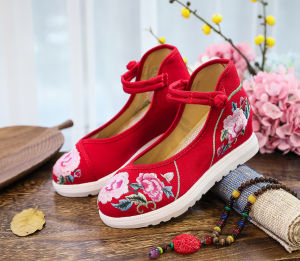 [Free Shipping] WomenS Casual Canvas Shoes With Inner Wedge Heel And Embroidered Design Also Available As Single Shoes Or High Heels