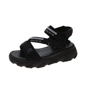 Sandal gunung Fashion korea Style wanita anak remaja dewasa 2 tali strap hitam putih wedges Karet Lentur santai jalan jalan soll tebal tinggi 3 cm nyaman anti slip terbaru terlaris