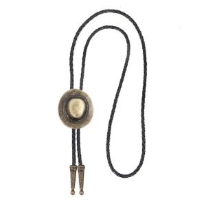 Vintage Adjustable Faux Leather Cord Bolo Tie with 3D Cowboy Hat Accent Mens Fashion Western Necktie Chain Accessories