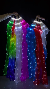 พัดสำหรับเต้นรำผ้าไหมติดไฟ LED พัดผ้าไหมยาวสำหรับกิจกรรมกลางแจ้งและการแสดงบนเวทีพร้อมกรอบ