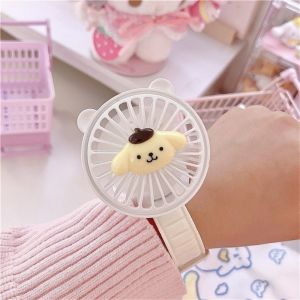 Cartoon Sanrio Mini Portable Watch Fans Kuromi My Melody Cinnamoroll Handheld USB Rechargeable Fan Desktop Air Cooler Outdoor Travel Fan
