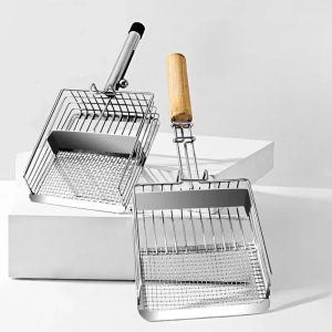 ROLL Stainless Steel Cat Litter Shovel Fine Holes Wooden Metal Handle Cats Toilet Cleaning Tool Upgrade Easy To Clean Kitten Litter Scoop for Pets