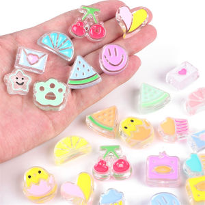 4pcs/Bag Mixed Candy Color Enamel Plastic Acrylic Smile Beads Heart Star Fruit Flower Beads Charm For Bracelet Keychain Hairtie DIY Jewerlry Craft Making