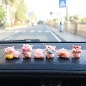 🔥🔥🔥fenglin 6Pcs Set Cute Pig Car Interior Decoration Funny Auto Center Console Rearview Mirror Ornaments For Car Accessories