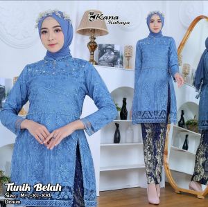 Kebaya FREE HIJAB tunik belah bahan tille mutiara berpayet