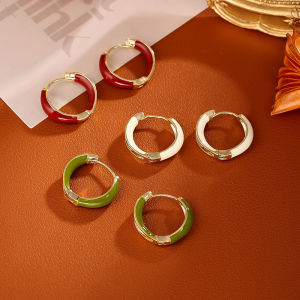[COD] French Elegant Drip Glaze Hoop Earrings Light Luxury High-End Design Plain Multicolor Earrings