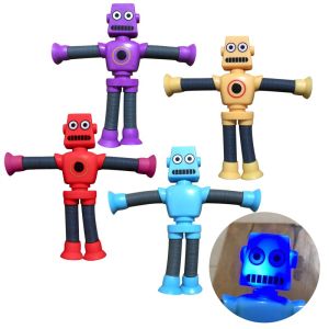 Children Suction Cup Toys Telescopic Robot Giraffe Fidget Toys LED Pop Tubes Stress Relief Sensory Bellows Toys Anti-stress Squeeze Toys Pop Tubes Sensory Toys