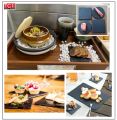 หินรองอเนกประสงค์ แผ่นหินวางอาหาร แผ่นหินรองแก้ว สีดำ (1 แพคมี 4 ชิ้น)  Natural Slate Plate / Square Slate Coaters. 