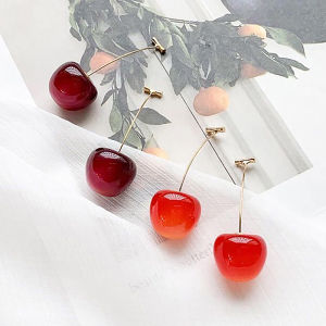 shiqinbaihuo 1 cặp mới tính khí phụ nữ Màu Đỏ anh đào Bông tai bông tai phù hợp cho phụ nữ cá tính dễ thương văn phòng bên Bông tai đồ trang sức quyến rũ