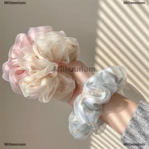 [COD] Millennium Double Layer Silk Organza Scrunchies Sweet Flower Hair Band For Girls Ponytail Holder Rubber Bands Hair Ties Hair Accessories