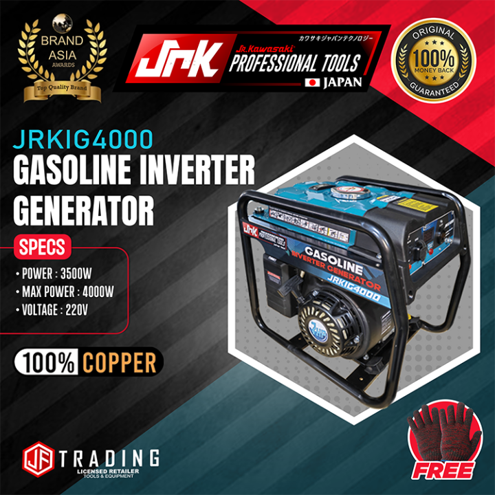 JR Kawasaki Gasoline Inverter Generator JRKIG4000 PORTABLE HEAVY DUTY ...
